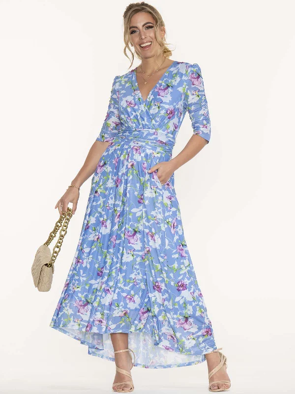 Jolie Moi Ressie Dip Hem Maxi Dress, Blue Floral Trendy A-Line Maxi Dress