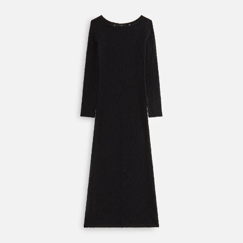 Kith Women Bailey Plush Lace Maxi Dress - Black Stylish Off-Shoulder Maxi Dress