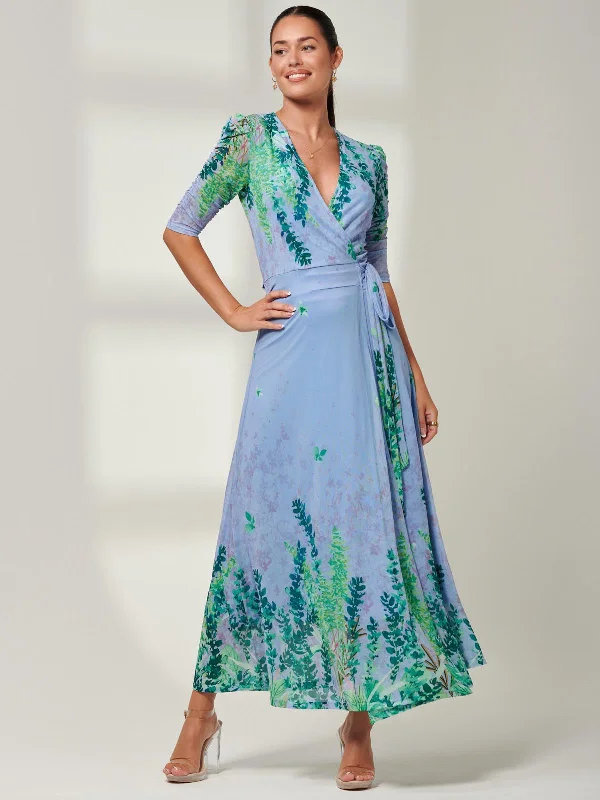 Kinley Print Wrap Mesh Maxi Dress, Green Multi Stylish Button-Up Maxi Dress