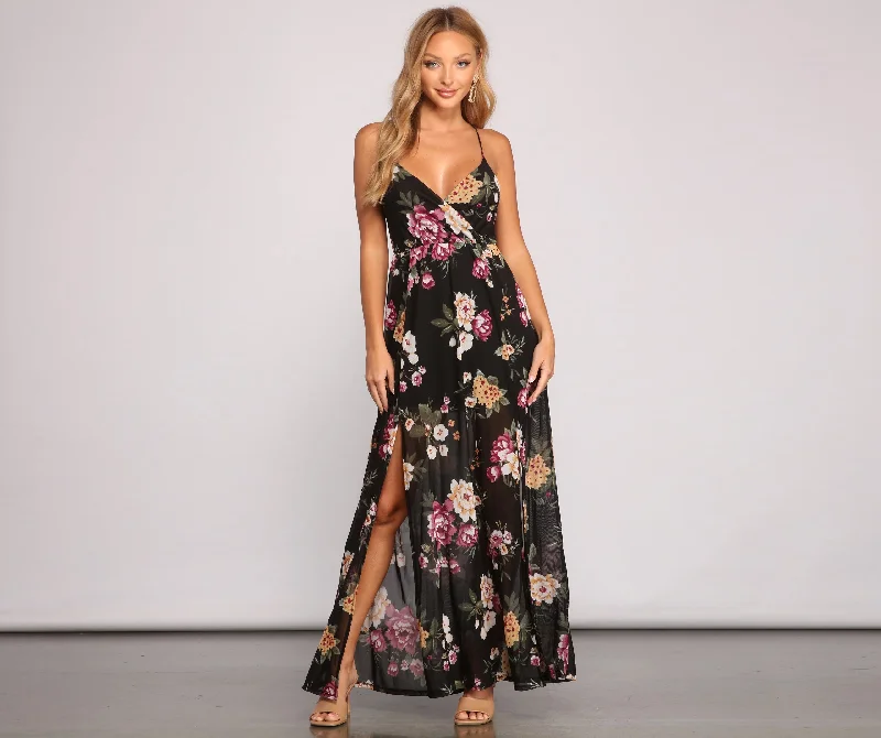 Pop Of Floral Mesh Maxi Dress Stylish Maxi Dress with Frills