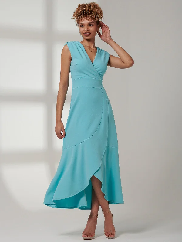 Preslie Wrap Frill Hem Maxi Dress, Turquoise Stylish Boho Maxi Dress