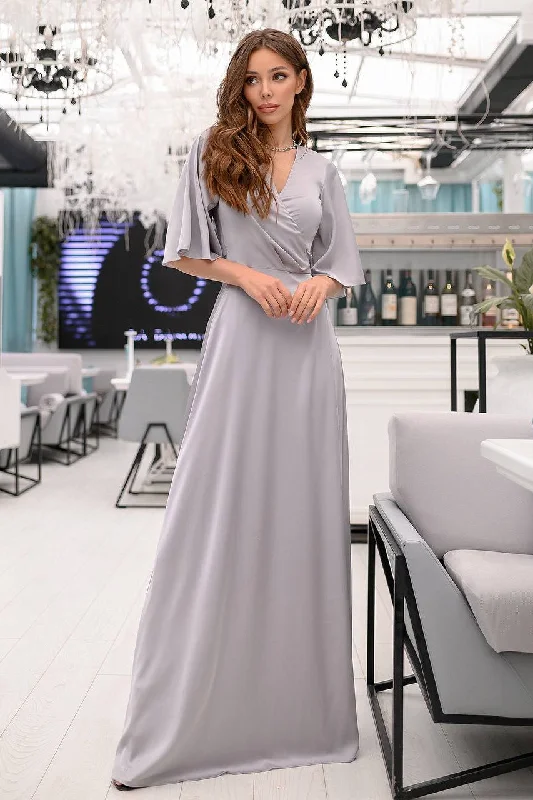 Silver Silk Wrap Maxi Dress Classic Black Maxi Dress