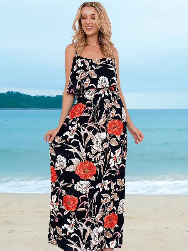 Sleeveless Floral Spaghetti Strap Long Maxi Dress Chic Sleeveless Maxi Dress