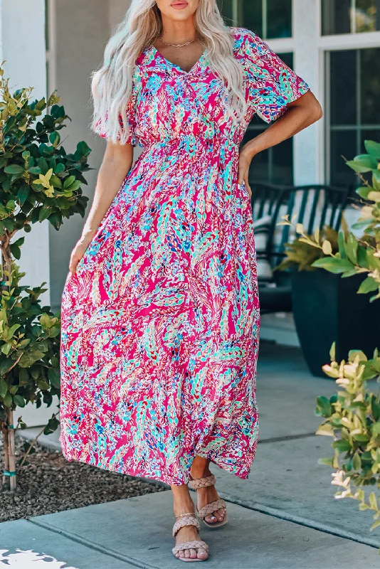 Wrap V Neck Floral Maxi Dress Chic Summer Floral Maxi Dress