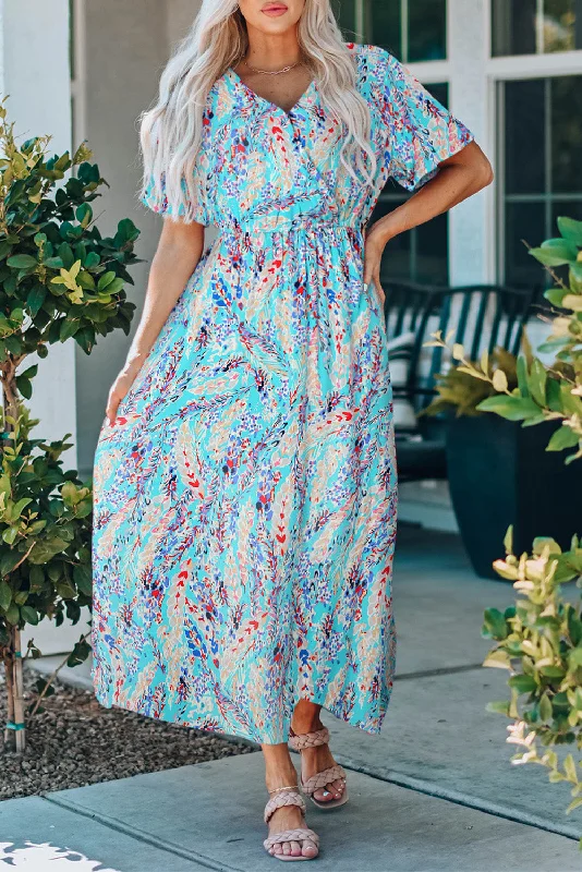 Wrap V Neck Floral Maxi Dress Cozy Ribbed Maxi Dress