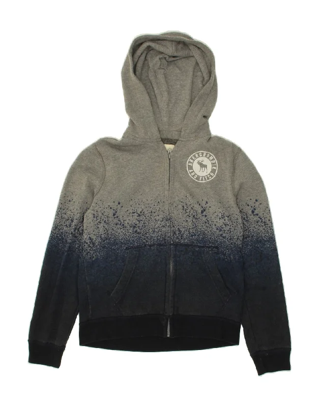 ABERCROMBIE & FITCH Boys Graphic Zip Hoodie Sweater 11-12 Years Grey Hoodie with Contrast Stitching Detailed Premium