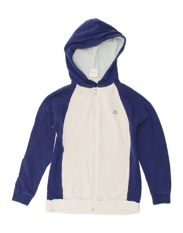 ADIDAS Boys Zip Hoodie Sweater 13-14 Years Small White Colourblock Hoodie with Bell Sleeves Flared Feminine