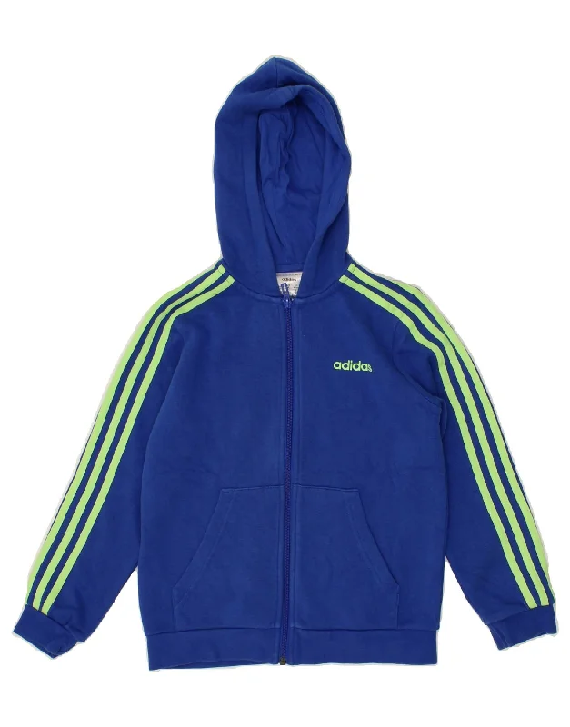 ADIDAS Boys Zip Hoodie Sweater 9-10 Years Blue Cotton Hoodie with Hidden Zipper Minimalist Clean