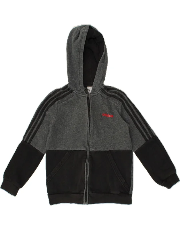 ADIDAS Boys Zip Hoodie Sweater 9-10 Years Grey Colourblock Cotton Hoodie with Button Classic Timeless