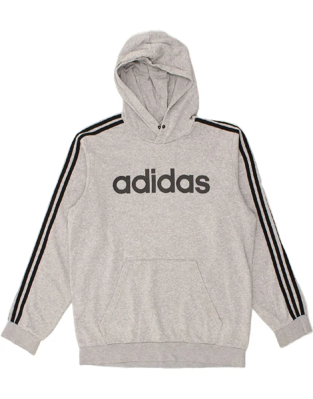 ADIDAS Mens Graphic Hoodie Jumper Large Grey Cotton Hoodie with V-Neck Classic Versatile