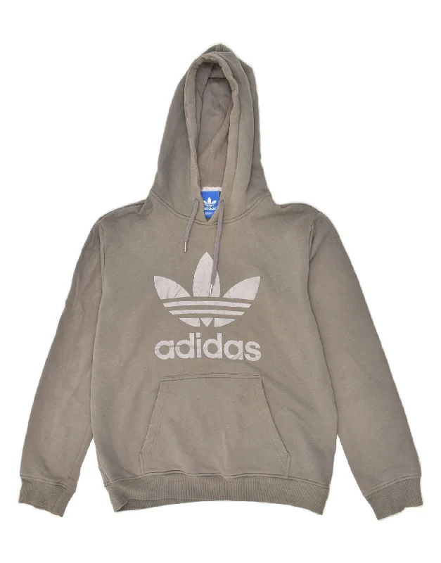 ADIDAS Mens Graphic Hoodie Jumper Medium Grey Cotton Hoodie with Ribbed Hem Stretchable Secure