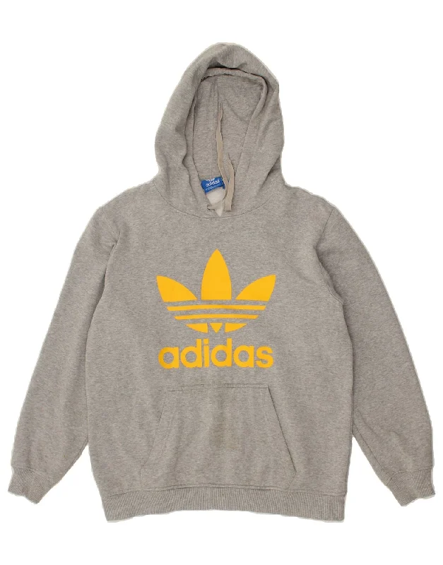 ADIDAS Mens Graphic Hoodie Jumper Medium Grey Cotton Hoodie with Ribbed Cuffs Snug Fit Comfort