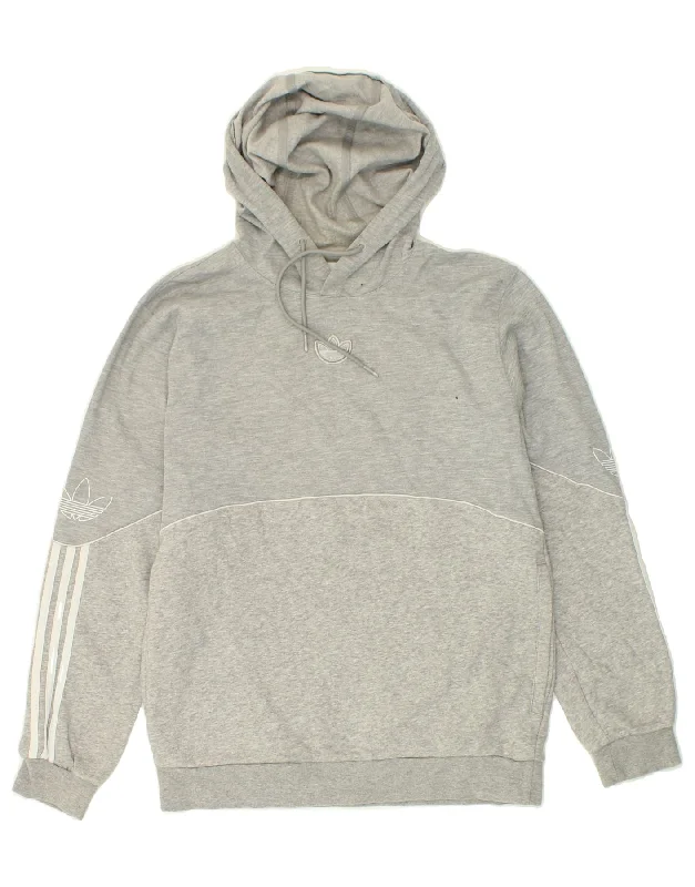 ADIDAS Mens Graphic Hoodie Jumper Small Grey Cotton Hoodie with Embroidery Detailed Premium