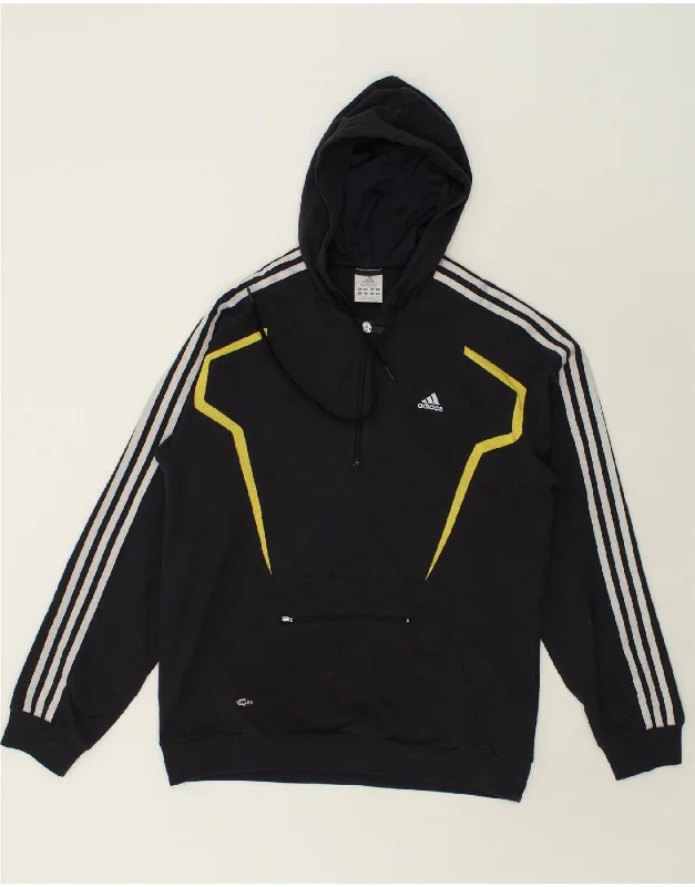 ADIDAS Mens Zip Neck Hoodie Jumper Medium Navy Blue Cotton Hoodie with Thumb Holes Functional Cozy