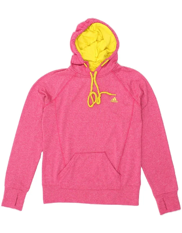 ADIDAS Womens Hoodie Jumper UK 10 Small Pink Flecked Polyester Hoodie Sweatshirt Pullover