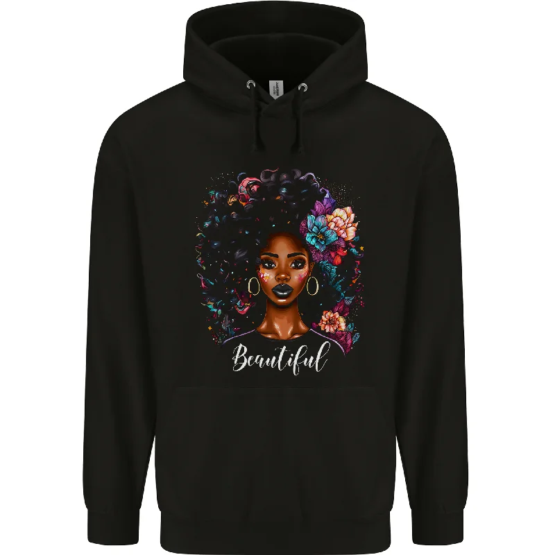 Beautiful African Black Woman Mens 80% Cotton Hoodie Hoodie with Rolled Sleeves Casual Relaxed