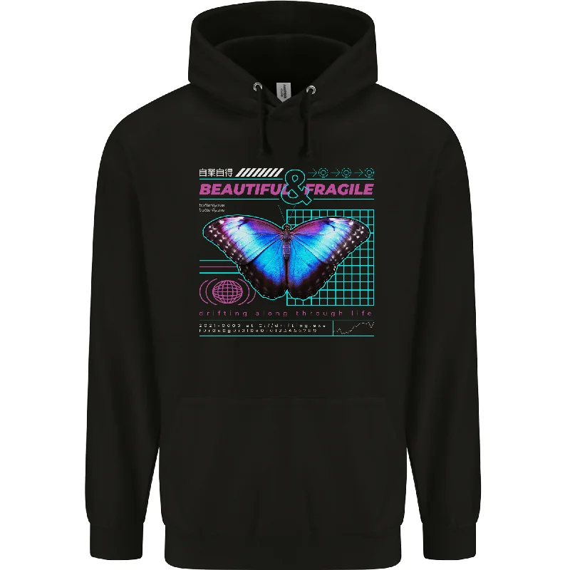 Beautiful & Fragile Butterfly Graphic Mens 80% Cotton Hoodie Hoodie with Puffed Sleeves Voluminous Trendy