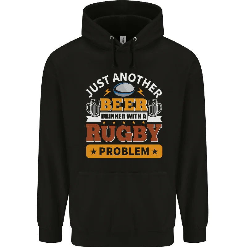 Beer Drinker With Rugby Problem Mens 80% Cotton Hoodie Hoodie with Rhinestones Sparkly Elegant