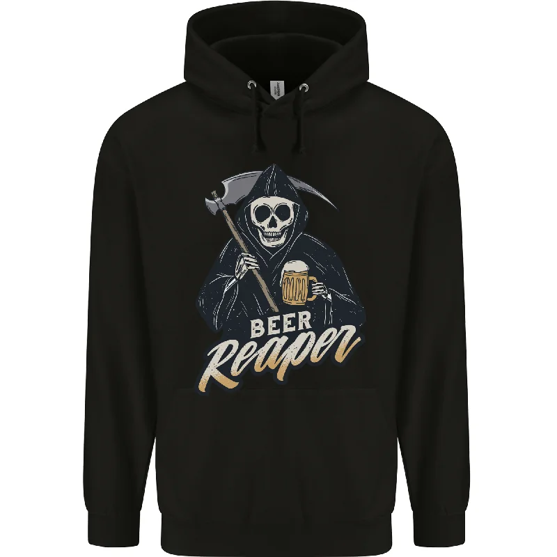 Beer Grim Reaper Skull Biker Alcohol Mens 80% Cotton Hoodie Hoodie with Frayed Bohemian Relaxed