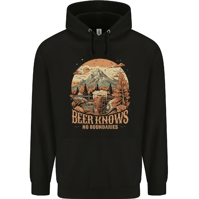 Beer Knows No Boundaries Camping hiking Mens 80% Cotton Hoodie Hoodie with Velcro Closure Adjustable Secure