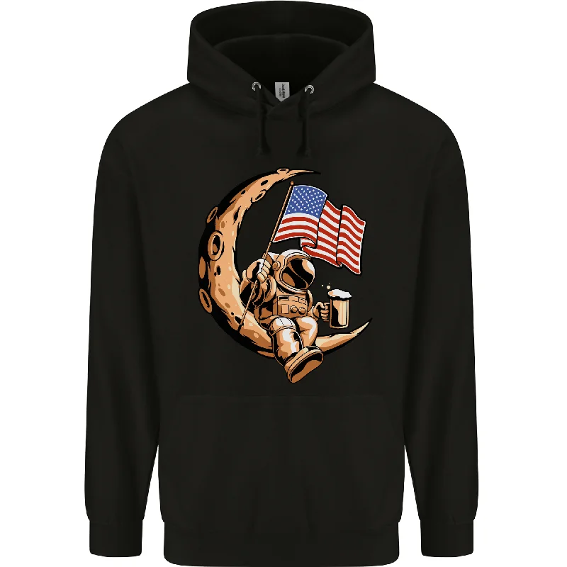 Beer Moon USA Flag Astronaut Space Alcohol Mens 80% Cotton Hoodie Hoodie with Hem Detail Decorative Unique