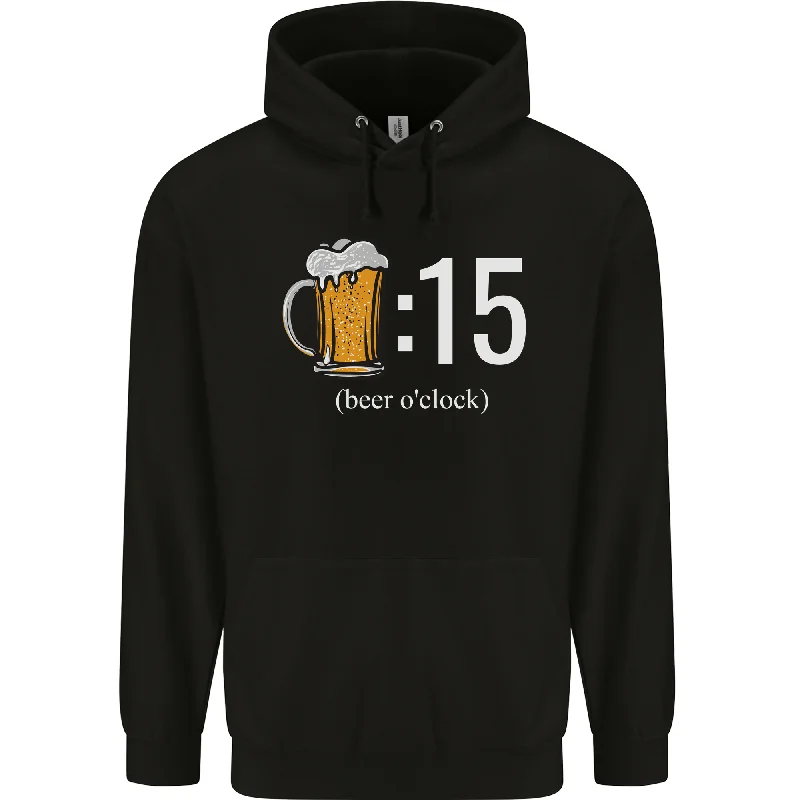 Beer O'Clock Funny Alcohol Mens 80% Cotton Hoodie Hoodie with Thumb Holes Functional Cozy