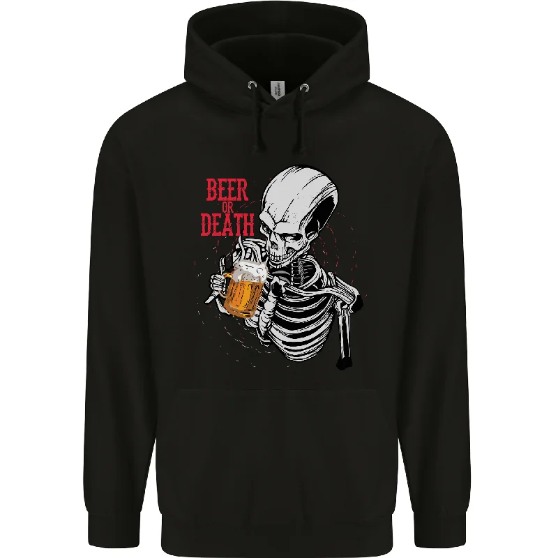 Beer or Death Skull Funny Alcohol Mens 80% Cotton Hoodie Hoodie with Longline Fit Extended Stylish