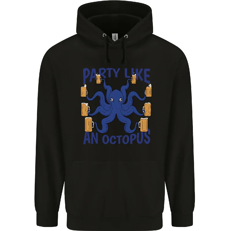 Beer Party Octopus Scuba Diving Diver Funny Mens 80% Cotton Hoodie Hoodie with Slit Hem Functional Movement