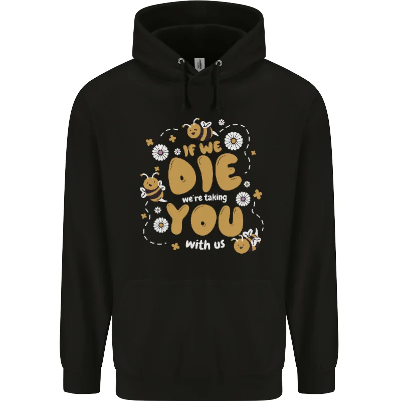 Bees If We Die You Die Mens 80% Cotton Hoodie Hoodie with Slit Hem Functional Movement