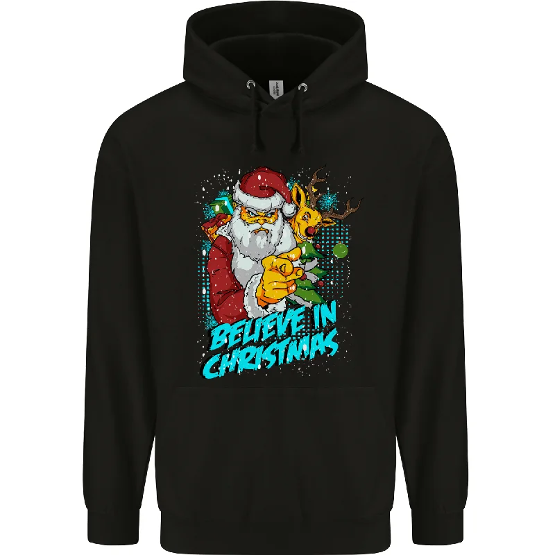 Believe in Christmas Funny Santa Xmas Mens 80% Cotton Hoodie Hoodie with Cuffed Sleeves Snug Secure