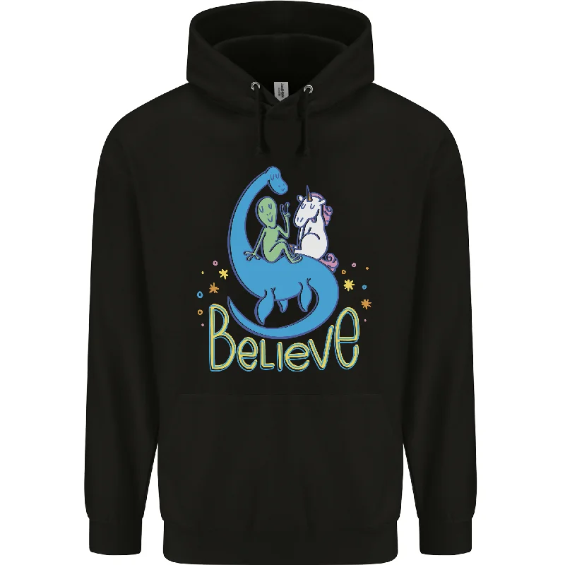 Believe in Dragons Unicorns Aliens Funny Mens 80% Cotton Hoodie Hoodie with Slit Hem Functional Movement