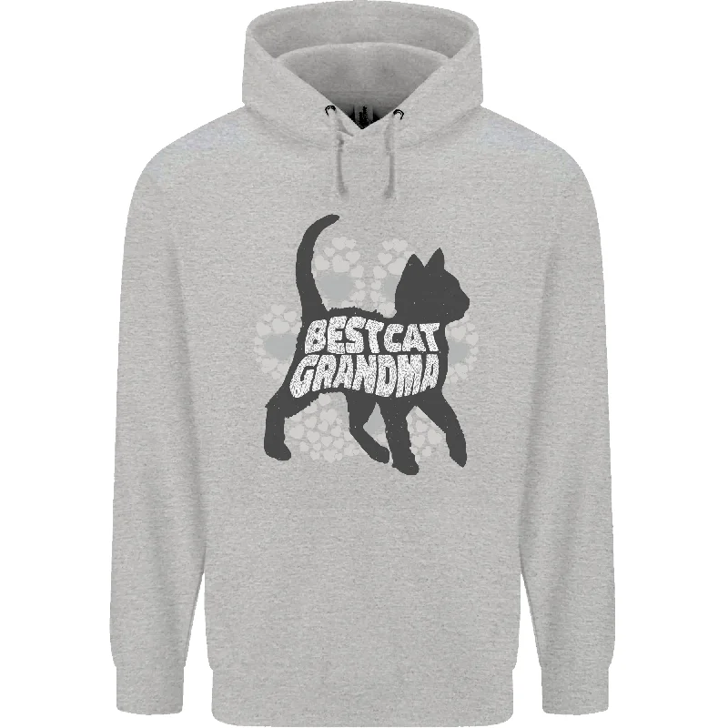 Best Cat Grandma Mens 80% Cotton Hoodie Hoodie with Mock Neck Collared Structured