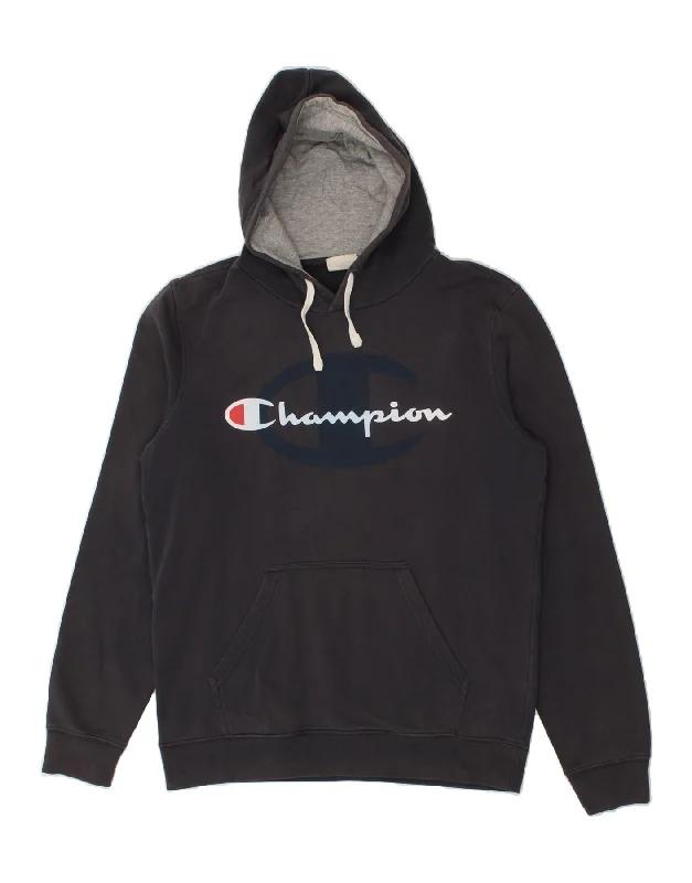 CHAMPION Mens Graphic Hoodie Jumper Medium Grey Hoodie with Ribbed Cuffs Snug Fit Comfort