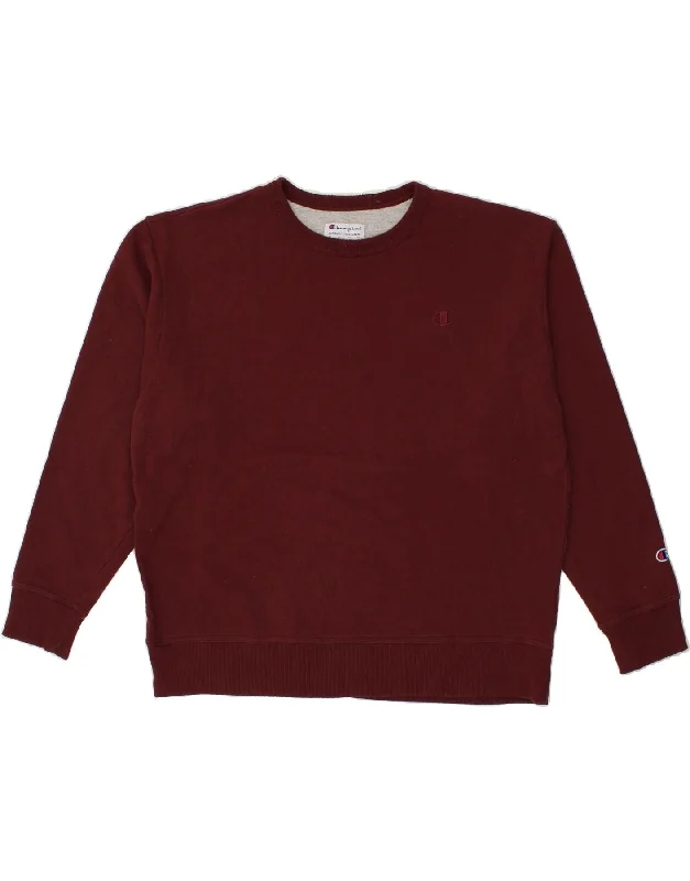 CHAMPION Mens Sweatshirt Jumper XL Burgundy Cotton Hoodie with Set-In Sleeves Structured Classic