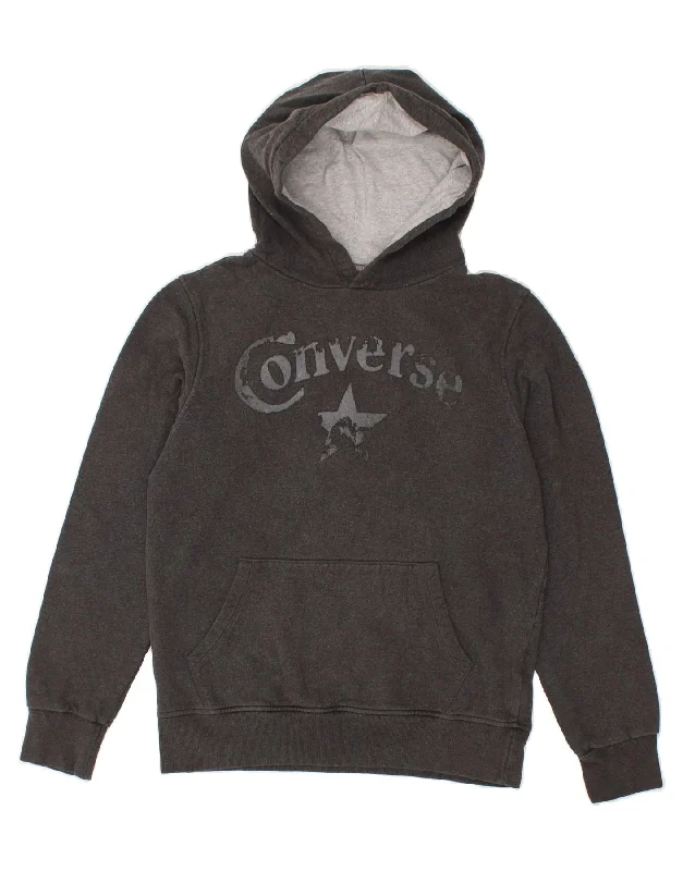 CONVERSE Boys Graphic Hoodie Jumper 13-14 Years Grey Cotton Hoodie with Hem Elastic Stretchable Comfortable