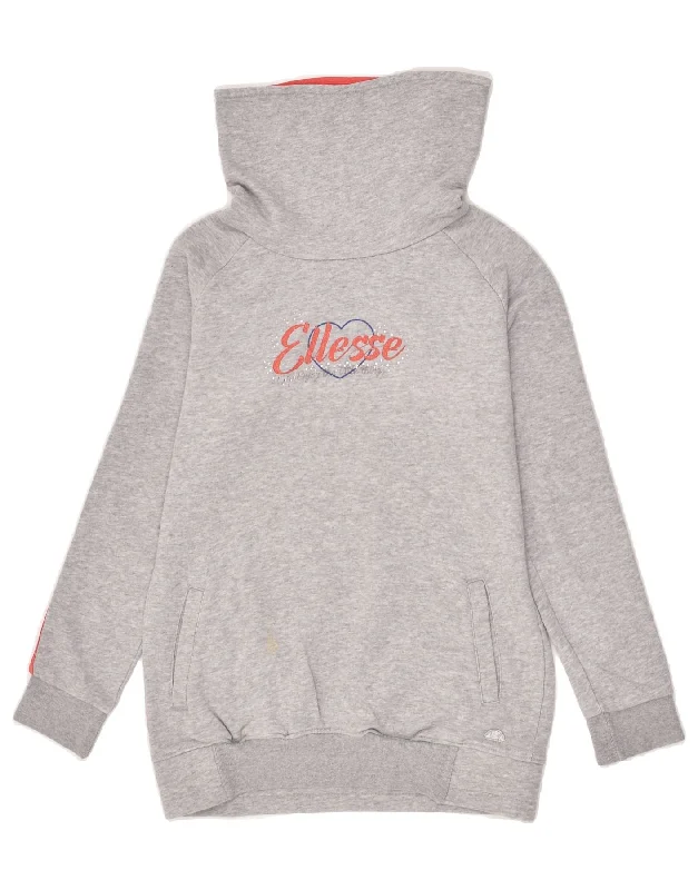 ELLESSE Girls Graphic Sweatshirt Jumper 11-12 Years Grey Colourblock Hoodie with Frayed Bohemian Relaxed