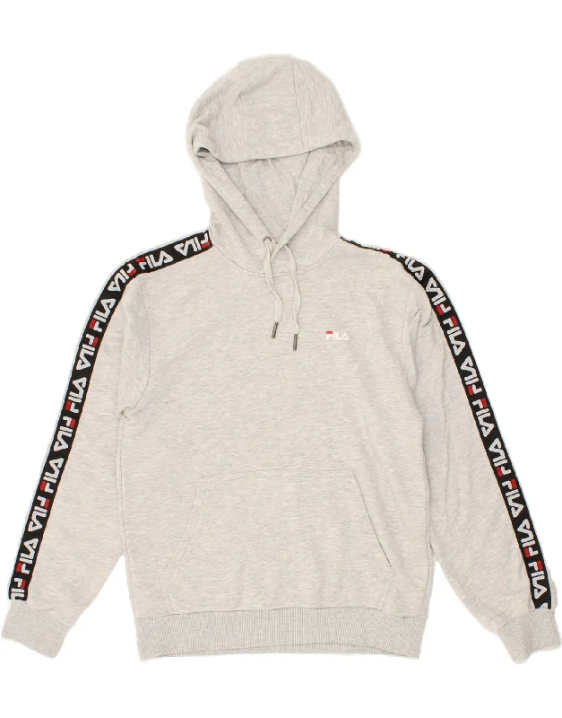 FILA Mens Graphic Hoodie Jumper XS Grey Cotton Hoodie with Contrast Stitching Detailed Premium