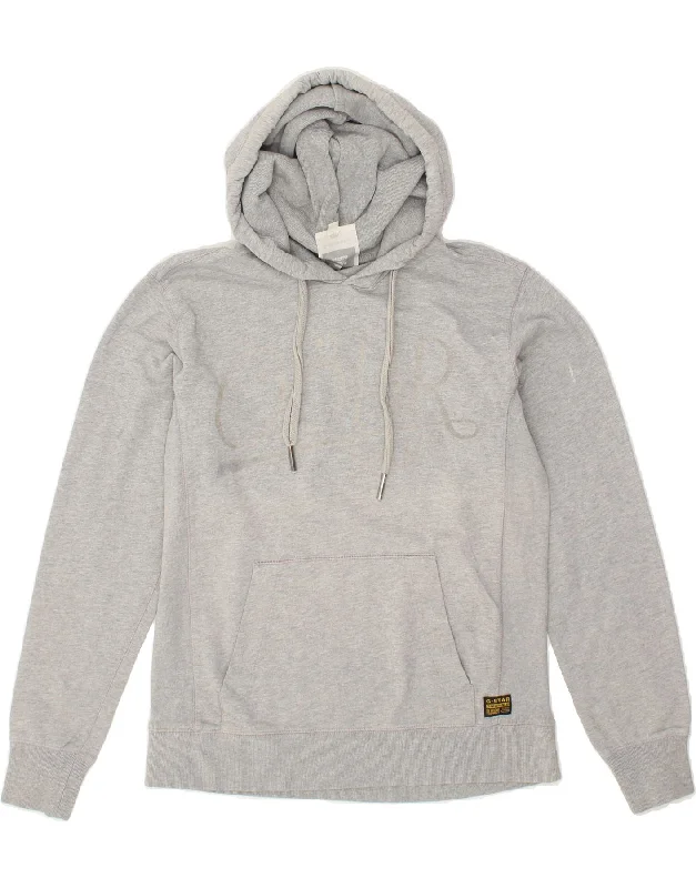 G-STAR Mens Graphic Hoodie Jumper Large Grey Cotton Hoodie with Turtle Neck Cozy Winter