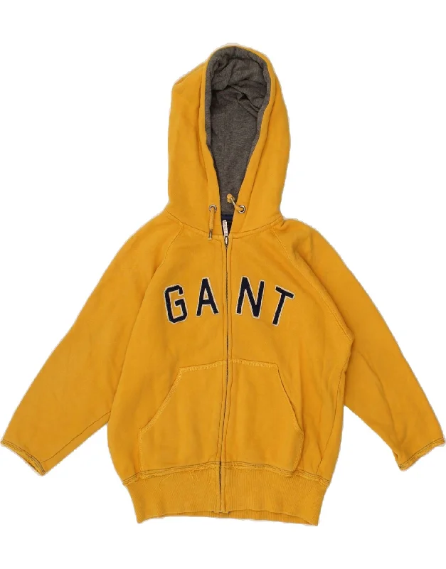 GANT Boys Graphic Zip Hoodie Sweater 11-12 Years Large Yellow Hoodie with Set-In Sleeves Structured Classic