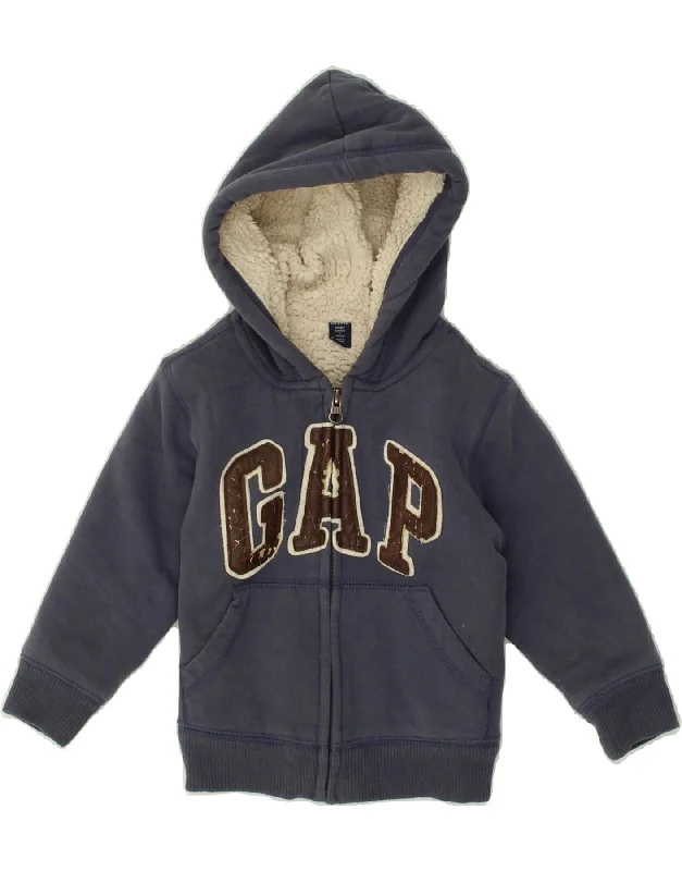 GAP Baby Boys Graphic Zip Hoodie Sweater 18-24 Months Navy Blue Cotton Hoodie with Cuffed Sleeves Snug Secure