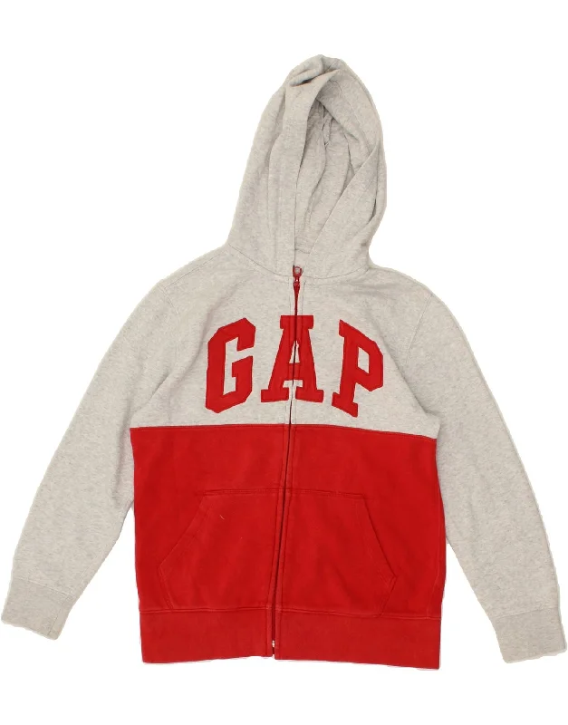 GAP Boys Graphic Zip Hoodie Sweater 14-15 Years XL Grey Colourblock Cotton Hoodie with Cuffed Sleeves Snug Secure