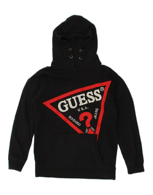 GUESS Boys Graphic Hoodie Jumper 9-10 Years Black Cotton Hoodie with Slim Fit Tailored Modern