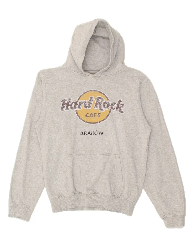 HARD ROCK Mens Krakow Graphic Hoodie Jumper Small Grey Cotton Hoodie with High-Low Hem Asymmetrical Trendy