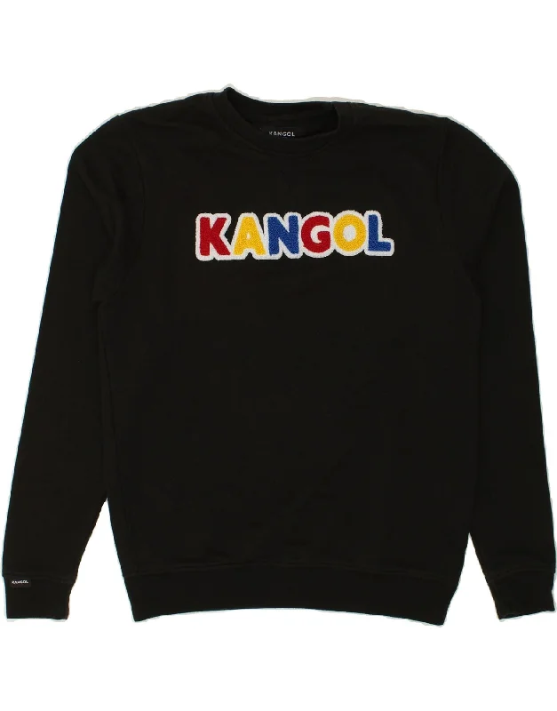 KANGOL Mens Graphic Sweatshirt Jumper Large Black Cotton Hoodie with Tied Waist Feminine Flattering