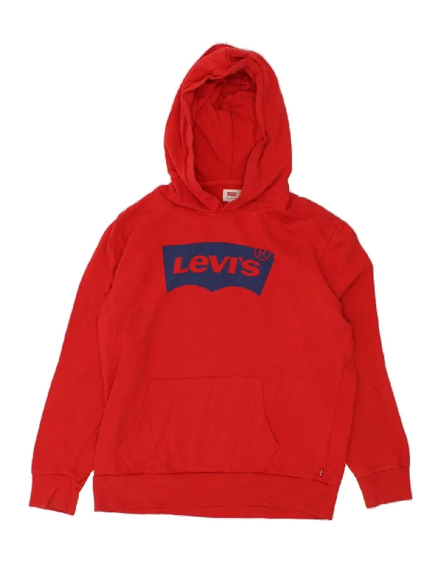 LEVI'S Mens Graphic Hoodie Jumper Medium Red Cotton Graphic Hoodie Design Print