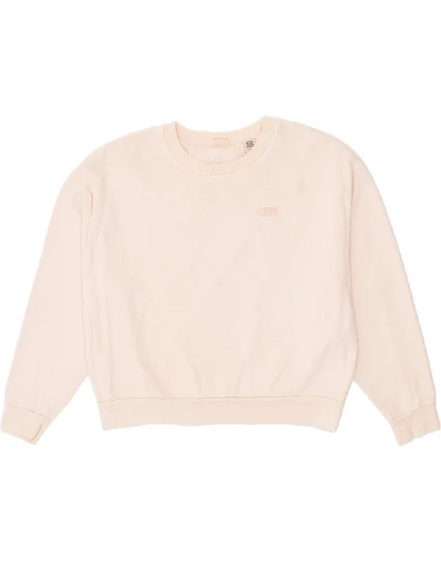 LEVI'S Womens Crop Oversized Sweatshirt Jumper UK 10 Small Pink Cotton Hoodie with Hem Embroidery Detailed Premium