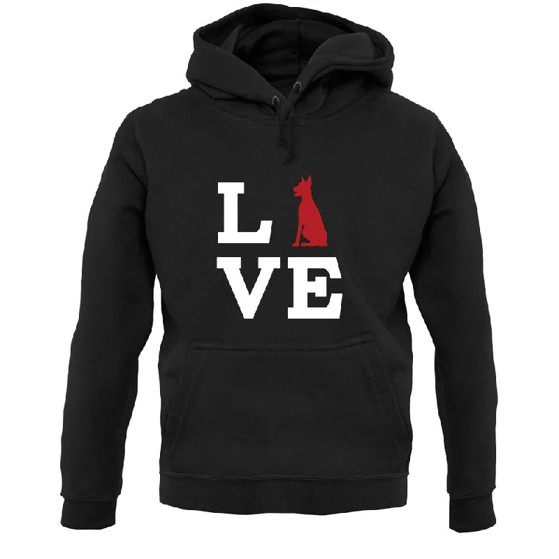 Love Doberman Dog Silhouette Unisex Hoodie Hoodie with Mock Neck Collared Structured