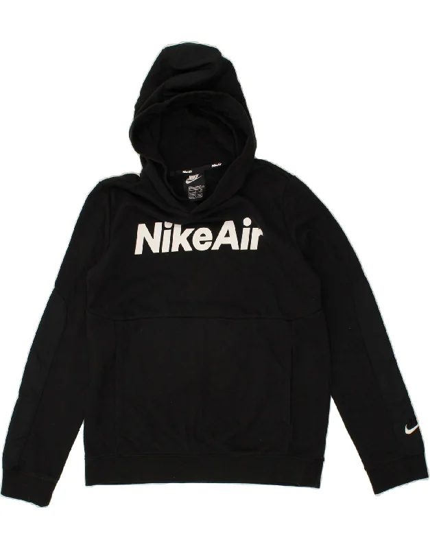 NIKE Boys Standard Fit Graphic Hoodie Jumper 13-14 Years XL Black Cotton Hoodie Jacket Zipper Layering