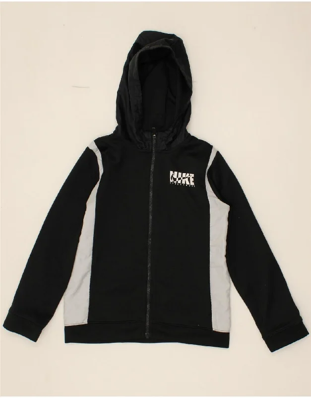 NIKE Boys Zip Hoodie Sweater 10-11 Years Medium Black Colourblock Hoodie with Ribbed Neckline Snug Warm