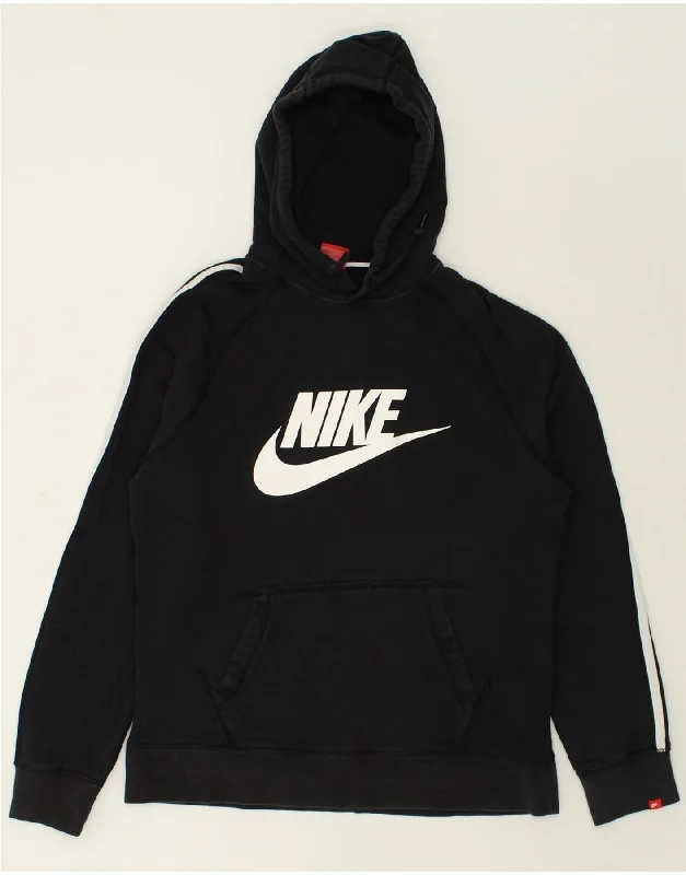 NIKE Mens Graphic Hoodie Jumper Large Black Cotton Hoodie Sweatshirt Pullover